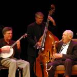 Hugh Leal (banjo), Darrel Tidaback (bass) and Franz
(photo credit:  Karla Schley)