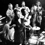 Franz with Billie Holiday, James P. Johnson, Wilbur DeParis, Josh White, and others at Carnegie Hall circa 1943-44  (same picture as previous, only cropped) (Franz is directly behind Josh White on guitar)
(photo credit LIFE Magazine)
